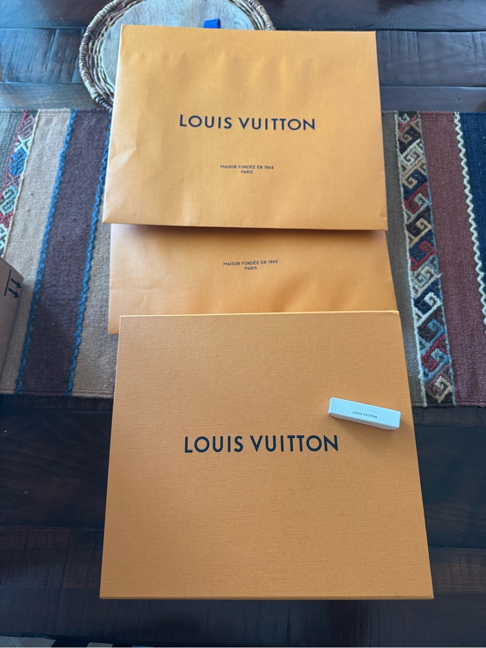 Louis Vuitton Orange Box with two bags and perfume sample